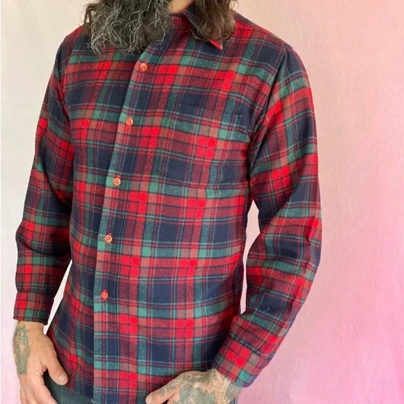 Red and Blue Plaid Button-Up Shirt - Picture 2 of 5